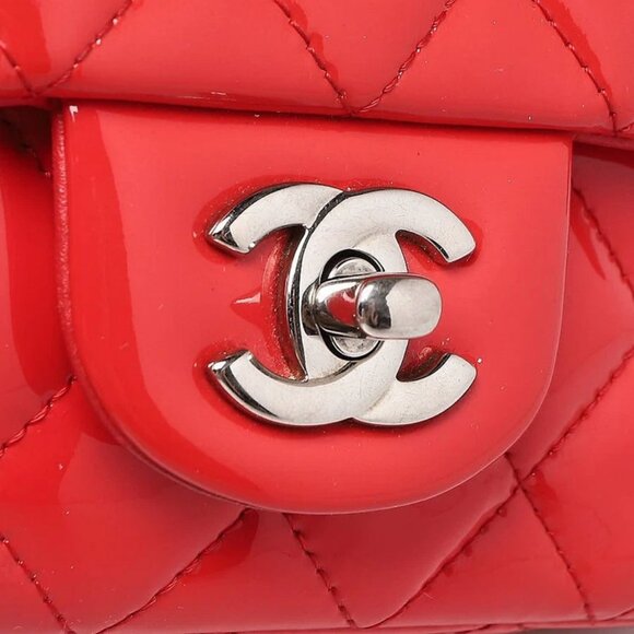 Chanel Red Quilted Patent Leather Classic Rectangular Mini Flap Bag - Picture 5 of 10